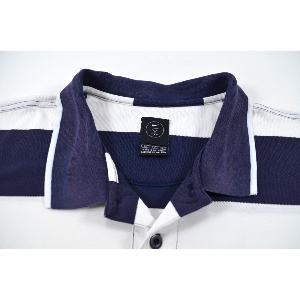 Nike Rugby Style Polo‎ Shirt Mens XL Colorblock Striped Navy Blue & White - Picture 9 of 16